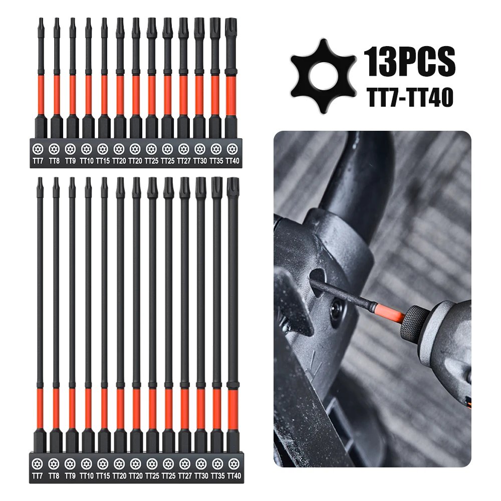 13pcs Impact Torx head Allen Wrench Drill Bit Set ，T7-T40 Hex-Shank S2 Steel Hex Screwdriver Bits Metric Magnetic