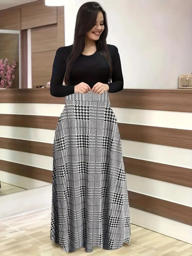 New flower print color blocked long sleeved dress for 2025