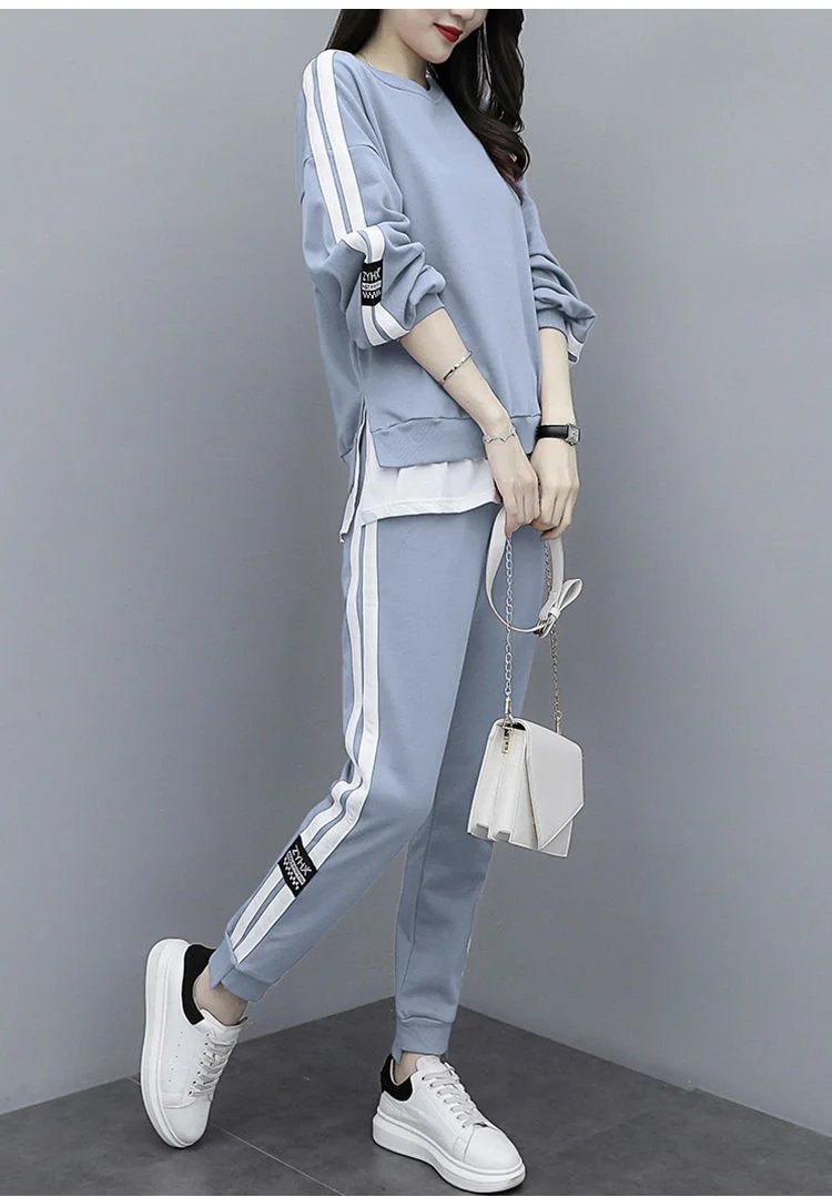 Women's Large Sweat Suit 2025 Spring Autumn New Plus Size Clothing Elegant Fashion Tops T-shirt Pants 2 Two Piece Sets For Women