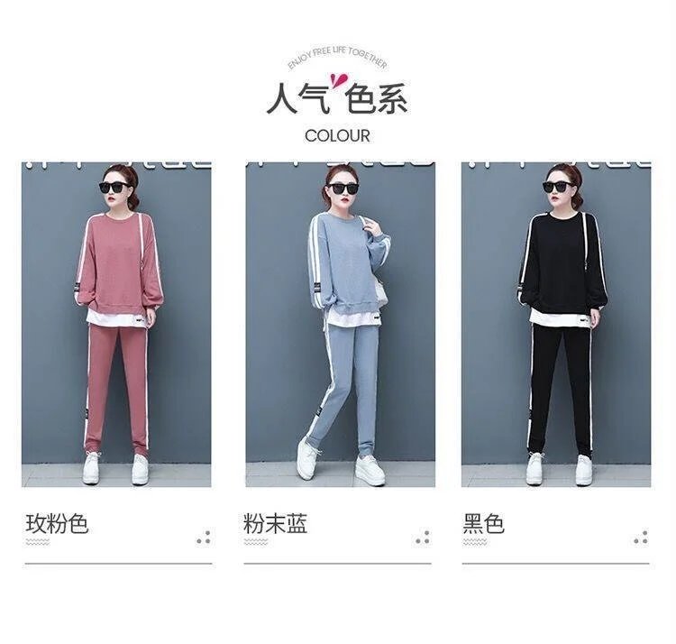 Women's Large Sweat Suit 2025 Spring Autumn New Plus Size Clothing Elegant Fashion Tops T-shirt Pants 2 Two Piece Sets For Women