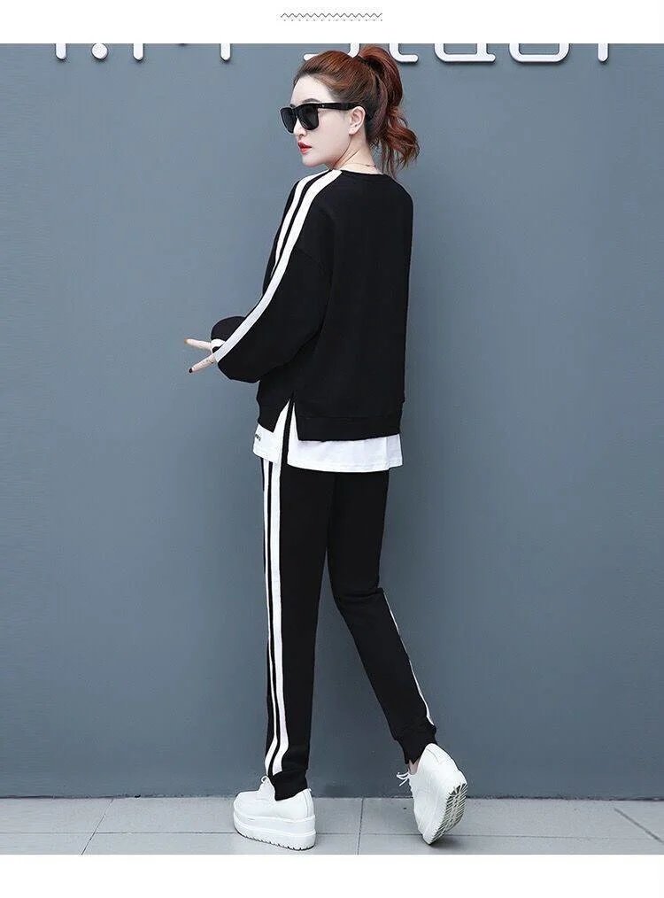Women's Large Sweat Suit 2025 Spring Autumn New Plus Size Clothing Elegant Fashion Tops T-shirt Pants 2 Two Piece Sets For Women
