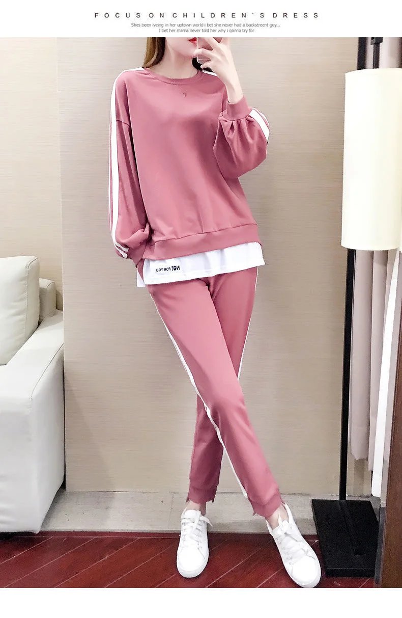 Women's Large Sweat Suit 2025 Spring Autumn New Plus Size Clothing Elegant Fashion Tops T-shirt Pants 2 Two Piece Sets For Women