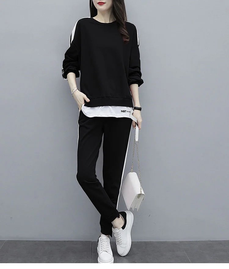 Women's Large Sweat Suit 2025 Spring Autumn New Plus Size Clothing Elegant Fashion Tops T-shirt Pants 2 Two Piece Sets For Women