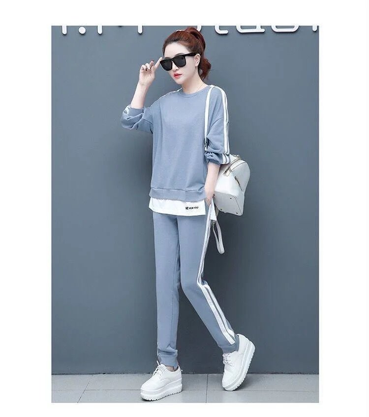 Women's Large Sweat Suit 2025 Spring Autumn New Plus Size Clothing Elegant Fashion Tops T-shirt Pants 2 Two Piece Sets For Women