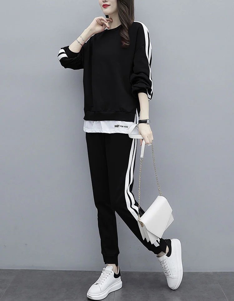 Women's Large Sweat Suit 2025 Spring Autumn New Plus Size Clothing Elegant Fashion Tops T-shirt Pants 2 Two Piece Sets For Women
