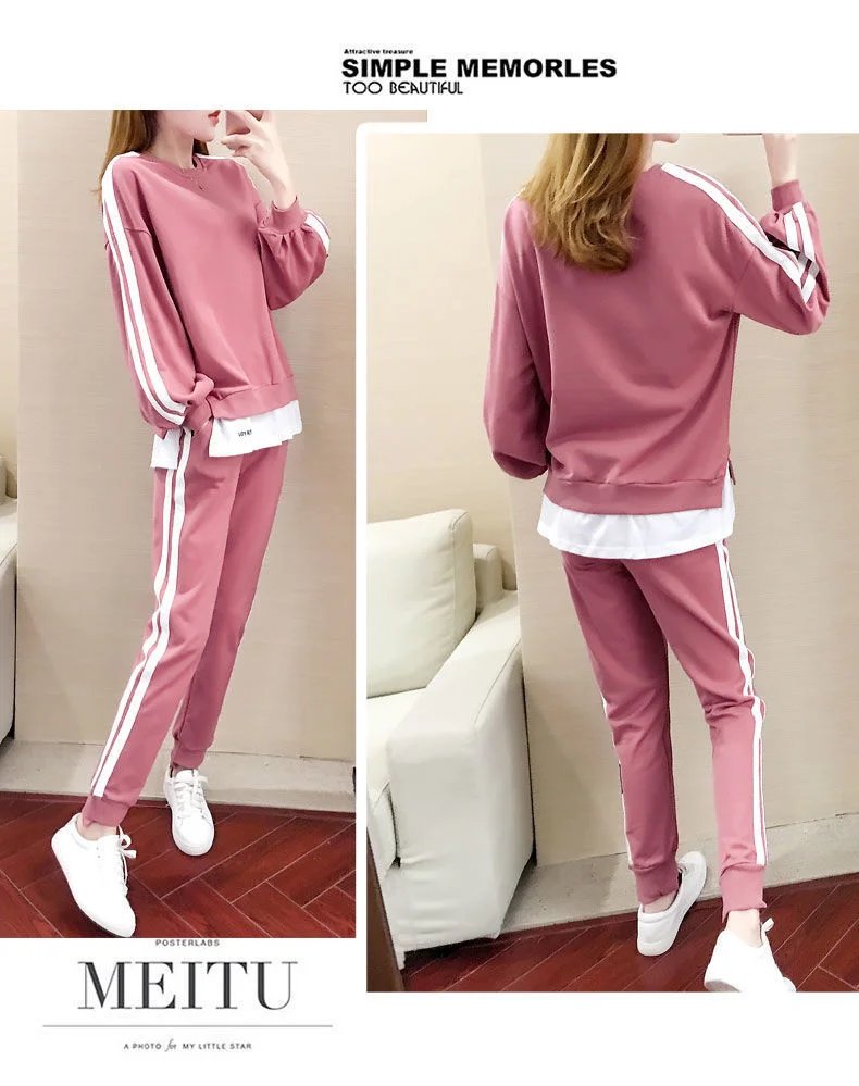 Women's Large Sweat Suit 2025 Spring Autumn New Plus Size Clothing Elegant Fashion Tops T-shirt Pants 2 Two Piece Sets For Women