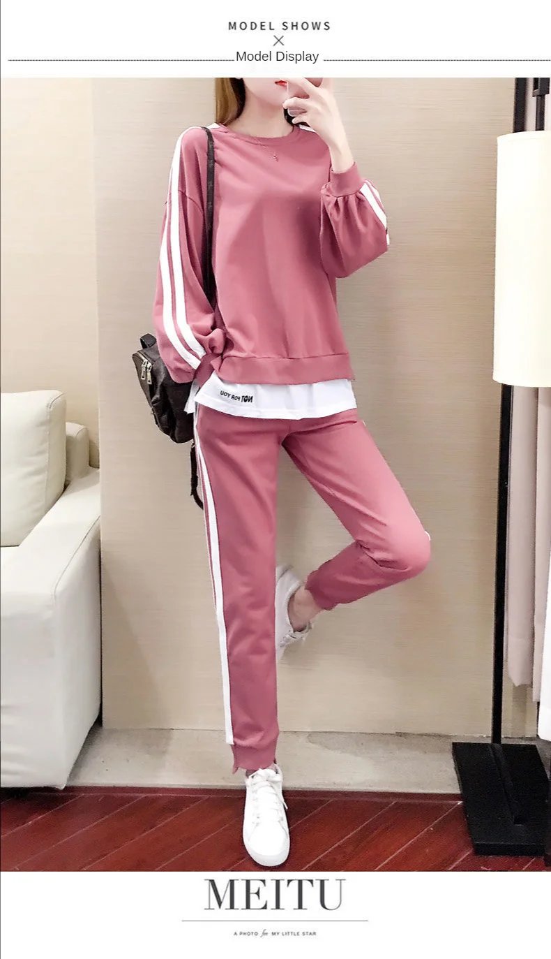 Women's Large Sweat Suit 2025 Spring Autumn New Plus Size Clothing Elegant Fashion Tops T-shirt Pants 2 Two Piece Sets For Women