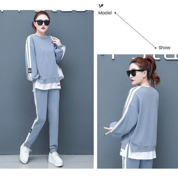 Women's Large Sweat Suit 2025 Spring Autumn New Plus Size Clothing Elegant Fashion Tops T-shirt Pants 2 Two Piece Sets For Women