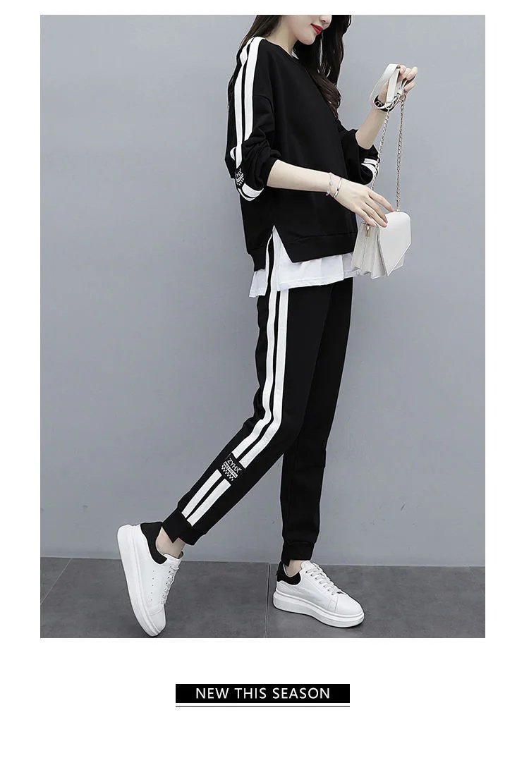 Women's Large Sweat Suit 2025 Spring Autumn New Plus Size Clothing Elegant Fashion Tops T-shirt Pants 2 Two Piece Sets For Women