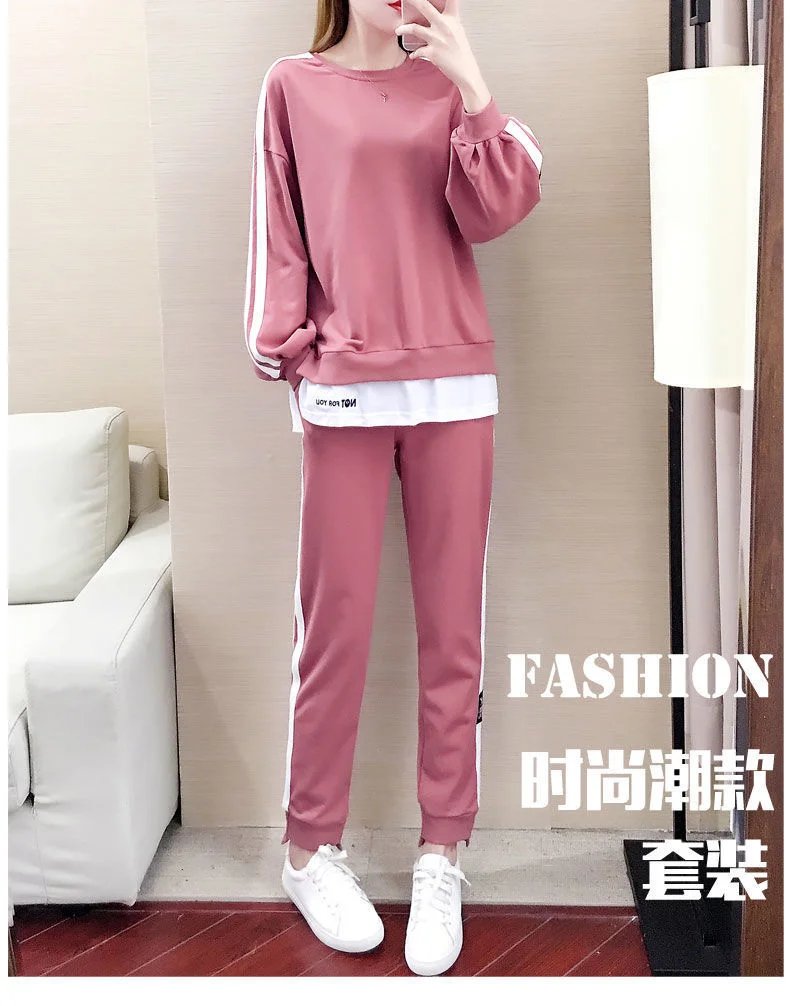 Women's Large Sweat Suit 2025 Spring Autumn New Plus Size Clothing Elegant Fashion Tops T-shirt Pants 2 Two Piece Sets For Women