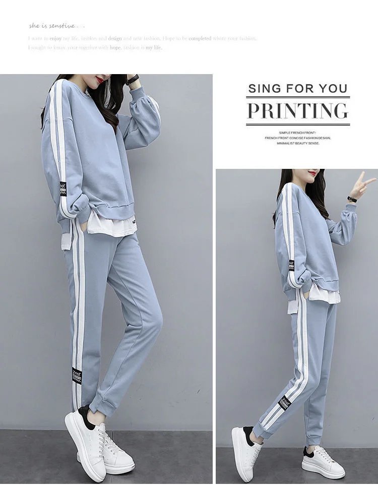 Women's Large Sweat Suit 2025 Spring Autumn New Plus Size Clothing Elegant Fashion Tops T-shirt Pants 2 Two Piece Sets For Women