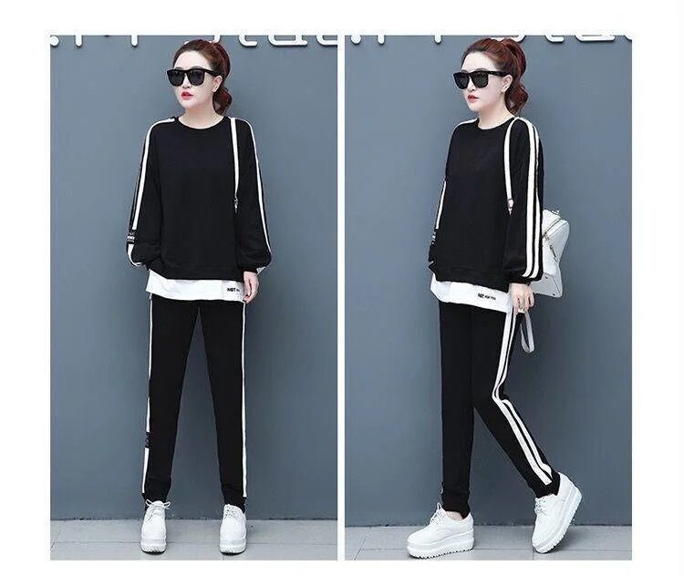 Women's Large Sweat Suit 2025 Spring Autumn New Plus Size Clothing Elegant Fashion Tops T-shirt Pants 2 Two Piece Sets For Women