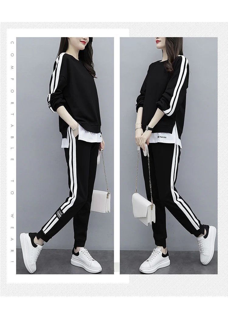 Women's Large Sweat Suit 2025 Spring Autumn New Plus Size Clothing Elegant Fashion Tops T-shirt Pants 2 Two Piece Sets For Women