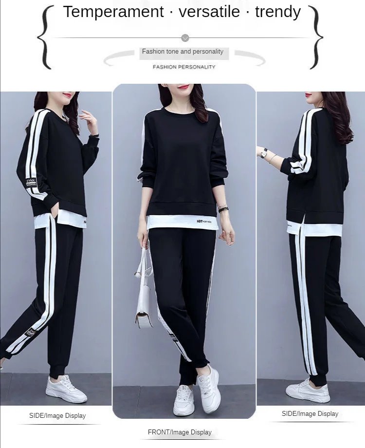 Women's Large Sweat Suit 2025 Spring Autumn New Plus Size Clothing Elegant Fashion Tops T-shirt Pants 2 Two Piece Sets For Women