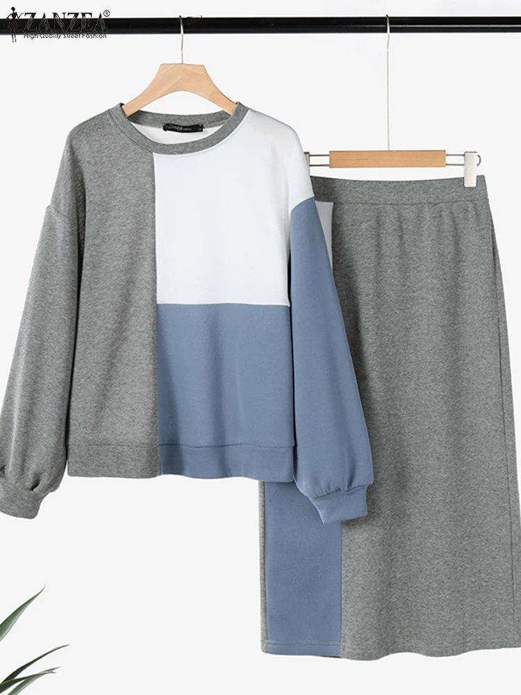 ZANZEA 2pcs Casual Outfits Autumn Dress Sets Women Spring Long Sleeve Tops Sundress Matching Sets Patchwork Blouse Skirts Suit ZANZEA 2pcs Casual Outfits Autumn Dress Sets Women Spring Long Sleeve Tops Sundress Matching Sets Patchwork Blouse Skirts Suit
