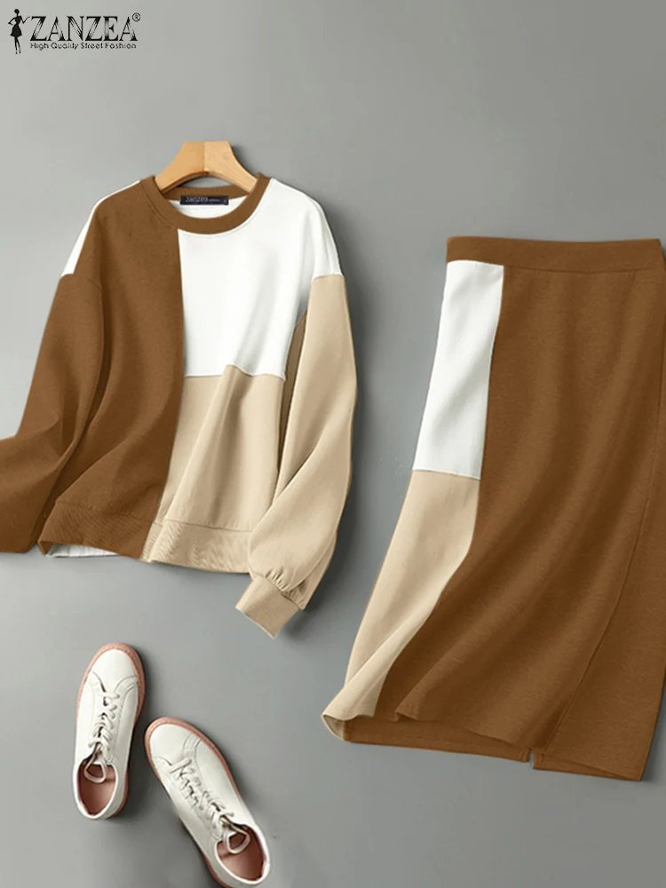 ZANZEA 2pcs Casual Outfits Autumn Dress Sets Women Spring Long Sleeve Tops Sundress Matching Sets Patchwork Blouse Skirts Suit ZANZEA 2pcs Casual Outfits Autumn Dress Sets Women Spring Long Sleeve Tops Sundress Matching Sets Patchwork Blouse Skirts Suit