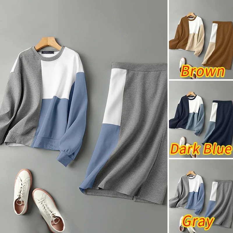 ZANZEA 2pcs Casual Outfits Autumn Dress Sets Women Spring Long Sleeve Tops Sundress Matching Sets Patchwork Blouse Skirts Suit