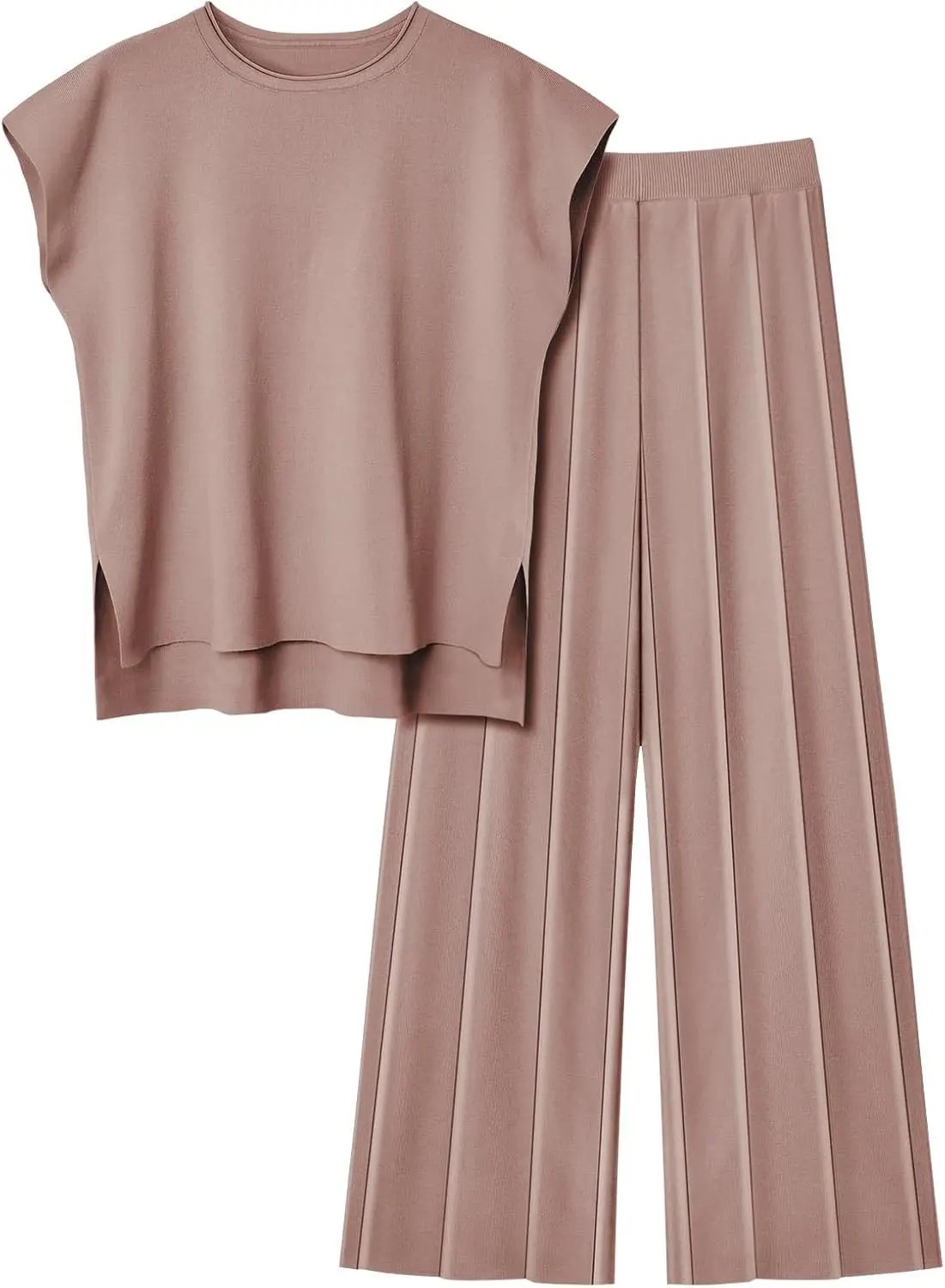 2024 European And American Spring And Summer Women's Knitted Casual Suit Sleeveless Vest + Wide Leg Pants Two-piece Set