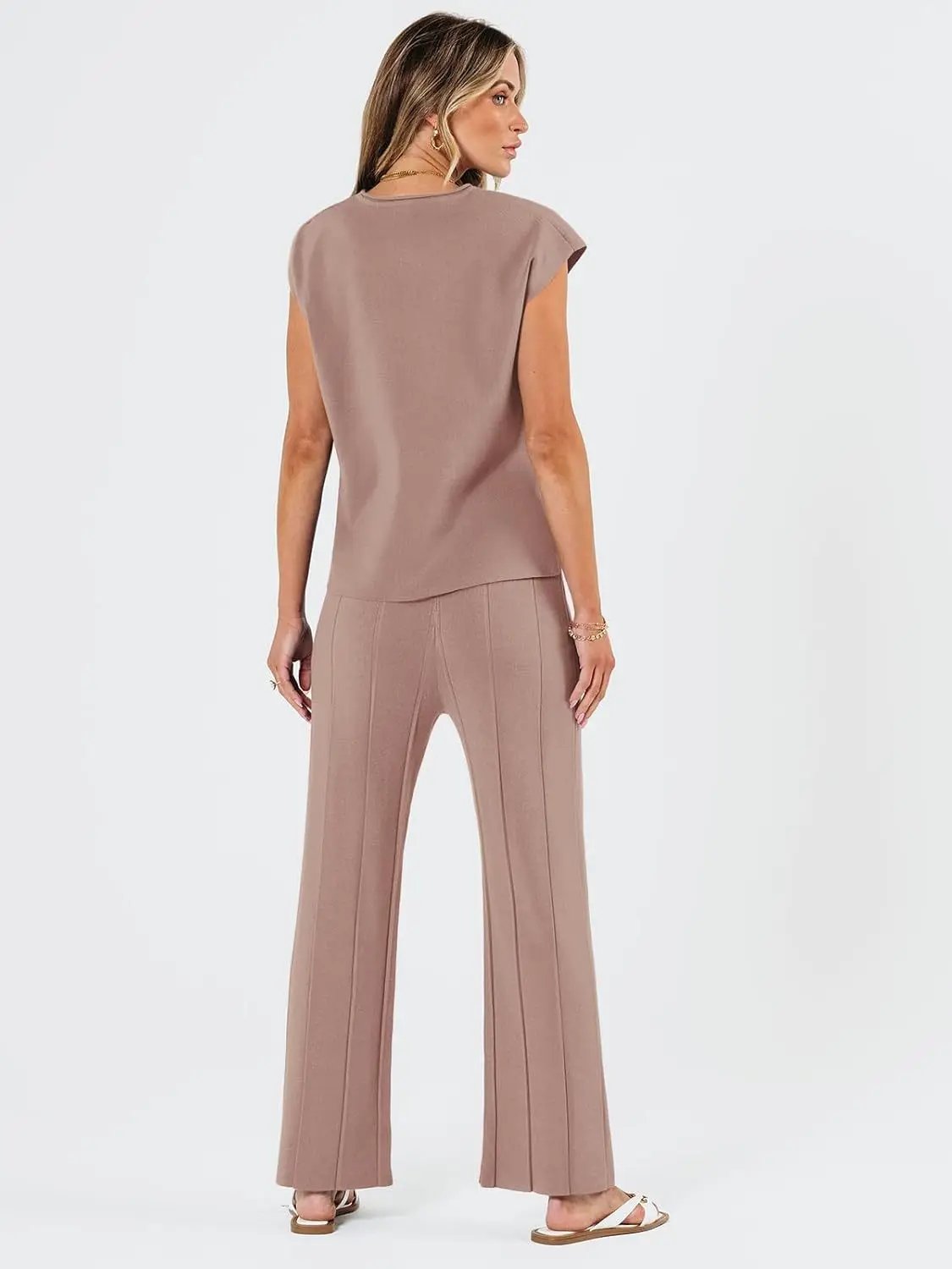 2024 European And American Spring And Summer Women's Knitted Casual Suit Sleeveless Vest + Wide Leg Pants Two-piece Set