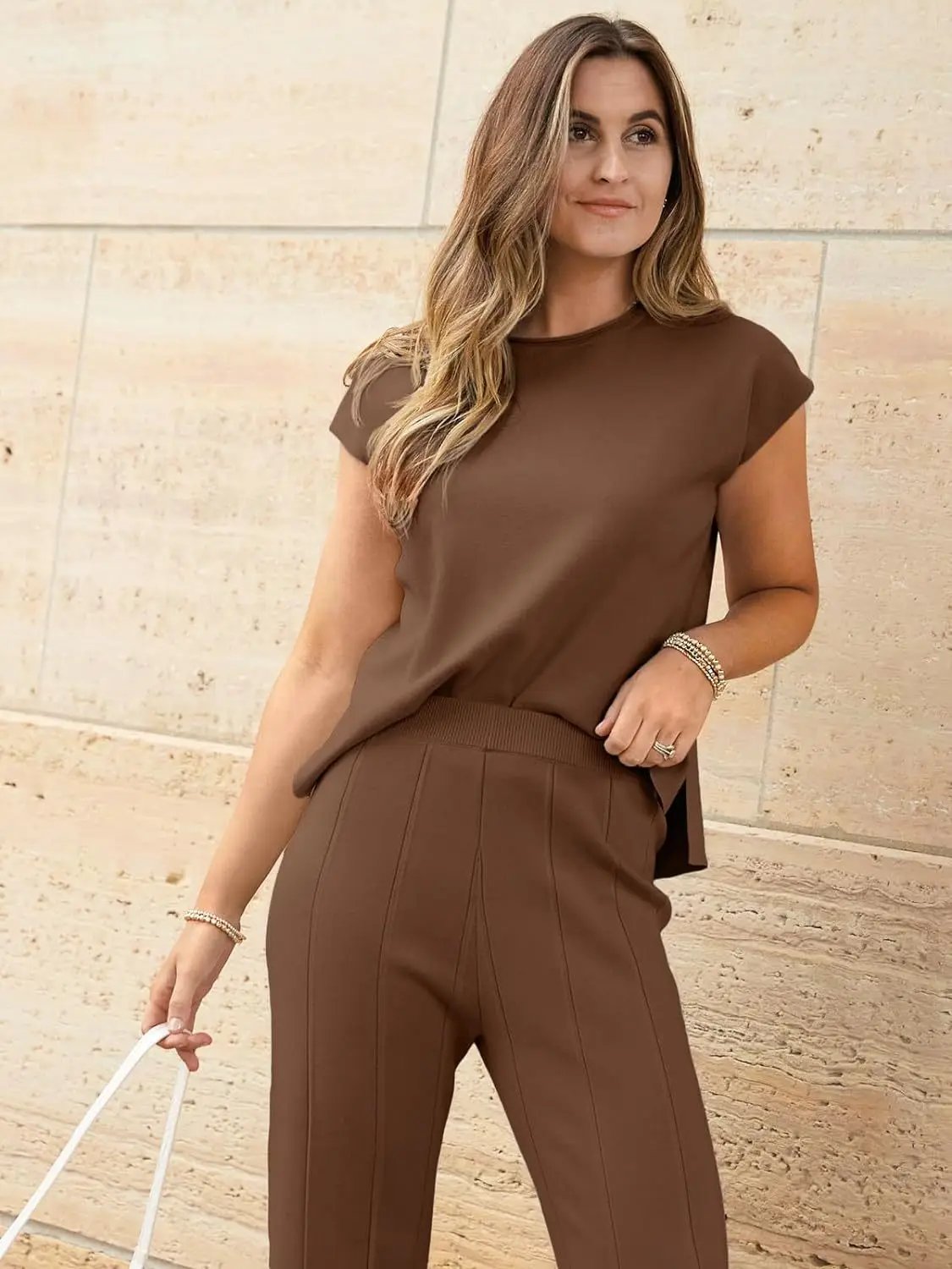 2024 European And American Spring And Summer Women's Knitted Casual Suit Sleeveless Vest + Wide Leg Pants Two-piece Set
