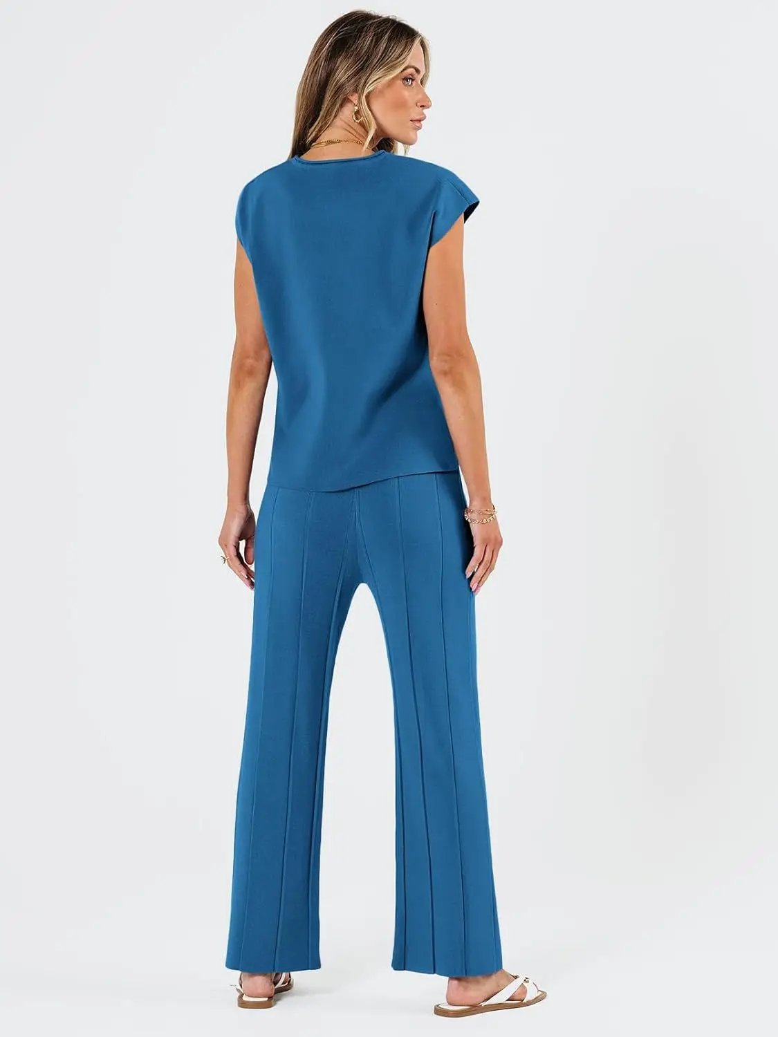 2024 European And American Spring And Summer Women's Knitted Casual Suit Sleeveless Vest + Wide Leg Pants Two-piece Set