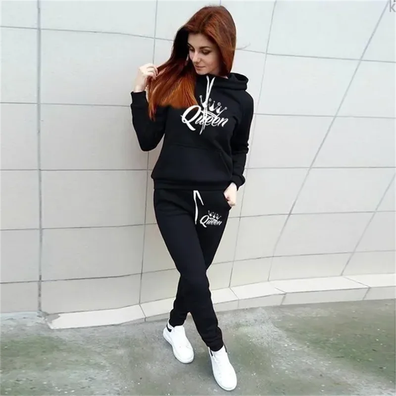 Trend Queen women's sportswear sportswear jogging clothes ladies hooded sportswear suit clothes hoodie + sweatpants sportswear