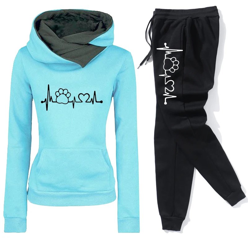 Autumn and Winter Women's Sportswear Fashion Printing Jogging Set Sportswear Pullover Set Hoodie+2 Pieces of Sportswear Pants