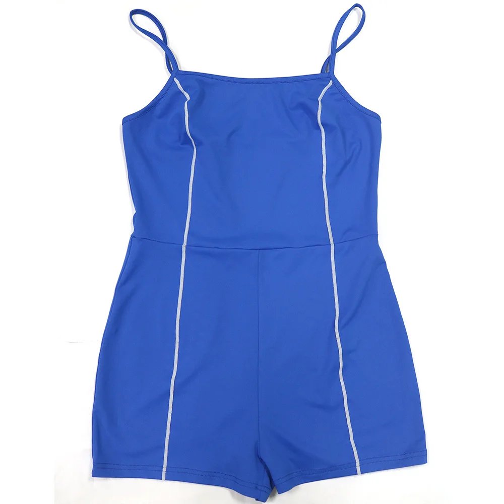 CM.YAYA Women Active Striped Sleeveless Strap Romper and Playsuit 2025 Summer Sporty Night Club Chic One Piece Suit Jumpsuit