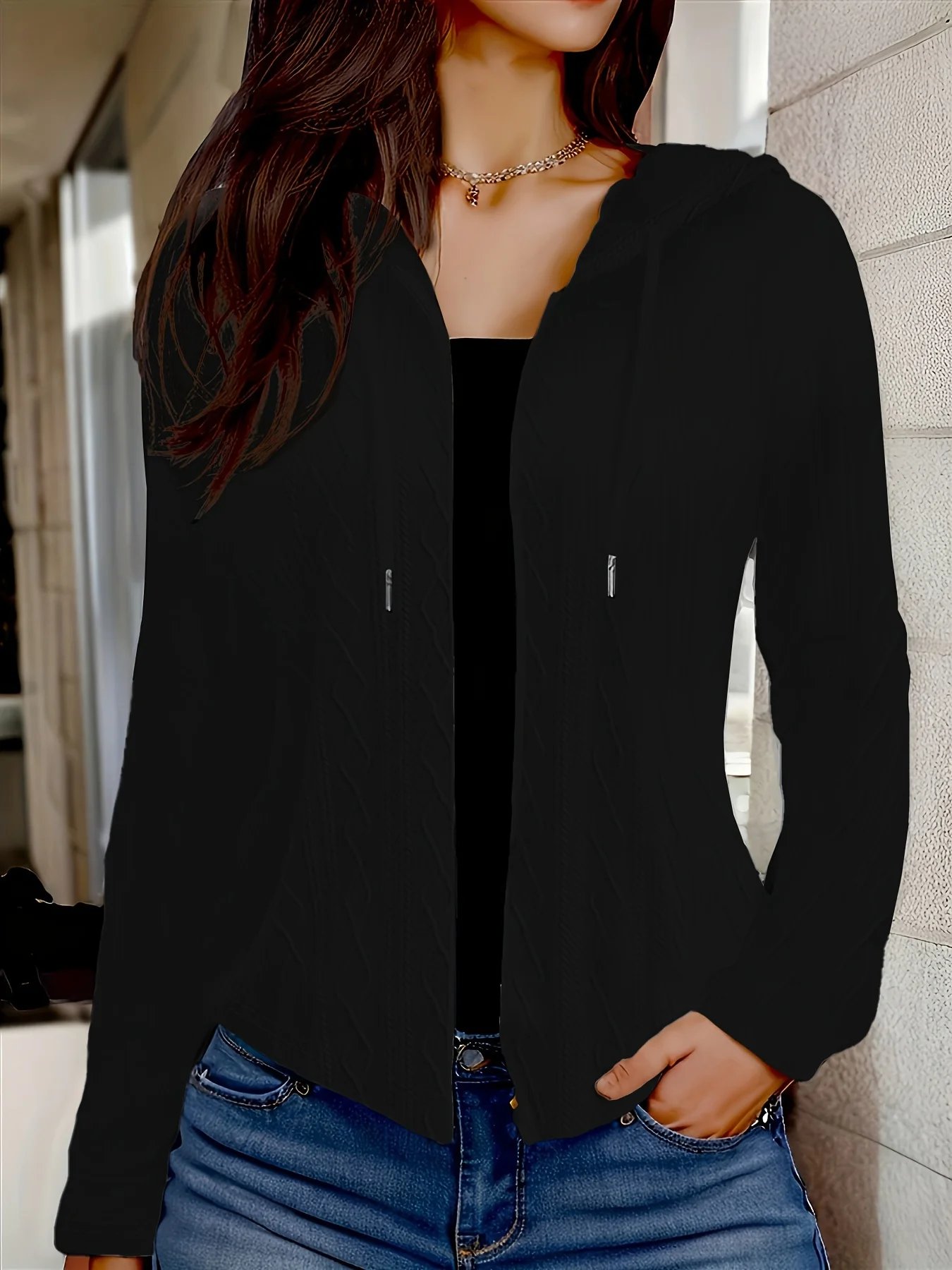 Europe and the United States Autumn New Plus Size Solid Color Hooded Zipper Long Sleeve Casual Jacket