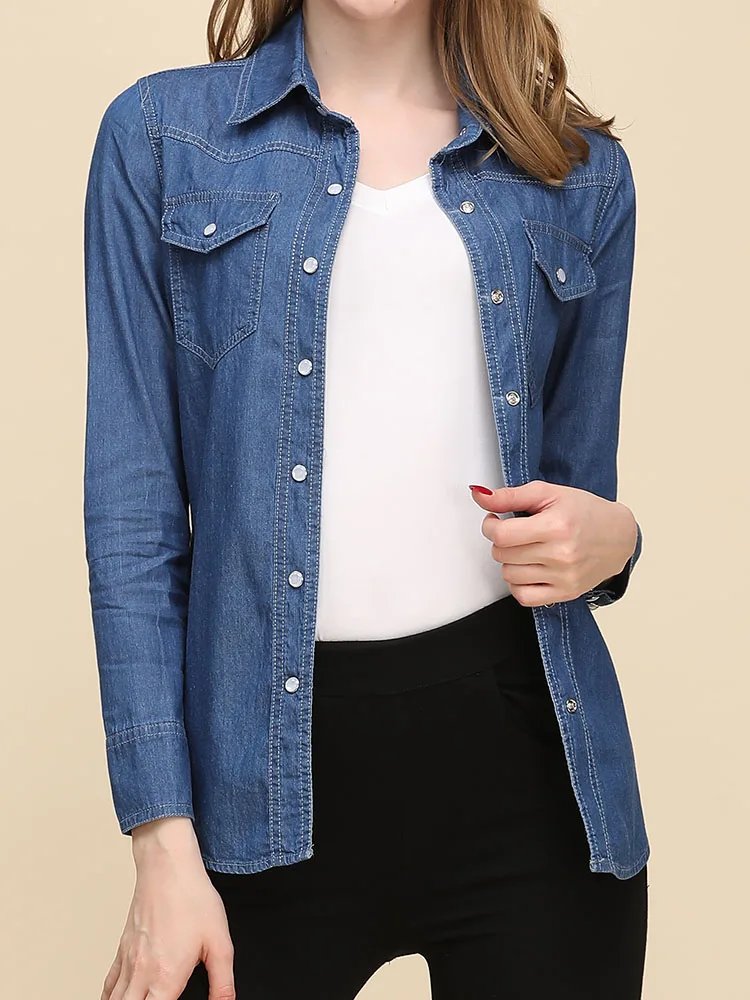 Autumn 2024 New Denim Shirts And Blouse For Women Korean Style Long Sleeve Top Blue Or Sky Blue Color Jeans Elegant Blouses Autumn 2024 New Denim Shirts And Blouse For Women Korean Style Long Sleeve Top Blue Or Sky Blue Color Jeans Elegant Blouses