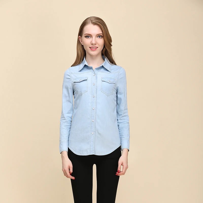 Autumn 2024 New Denim Shirts And Blouse For Women Korean Style Long Sleeve Top Blue Or Sky Blue Color Jeans Elegant Blouses Autumn 2024 New Denim Shirts And Blouse For Women Korean Style Long Sleeve Top Blue Or Sky Blue Color Jeans Elegant Blouses
