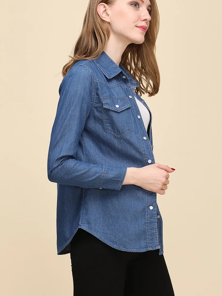 Autumn 2024 New Denim Shirts And Blouse For Women Korean Style Long Sleeve Top Blue Or Sky Blue Color Jeans Elegant Blouses Autumn 2024 New Denim Shirts And Blouse For Women Korean Style Long Sleeve Top Blue Or Sky Blue Color Jeans Elegant Blouses