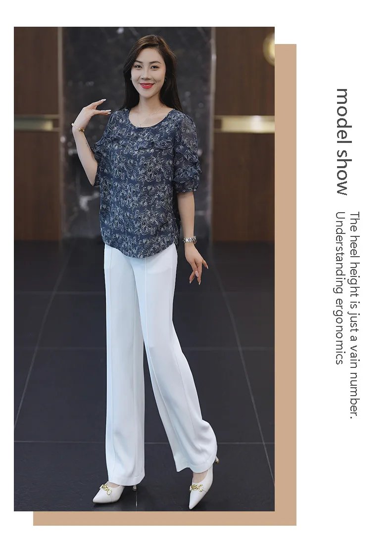 Fashion Brand Women's Half-sleeved Pullover Chiffon Shirt, 2025 Summer New Loose Simple Versatile Thin Round Neck Shirts