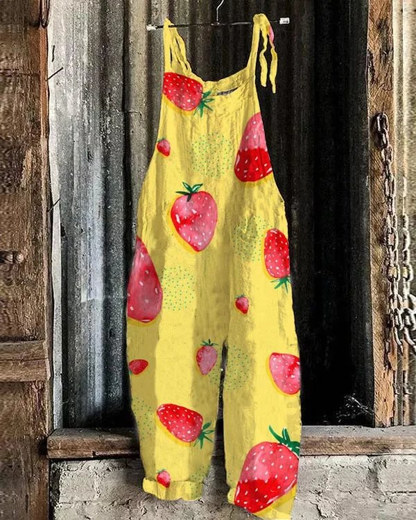 Summer New Women's Jumpsuit Strawberry Fruit 3D Digital Print Loose and Comfortable Casual Women's Sleeveless Overalls in Large