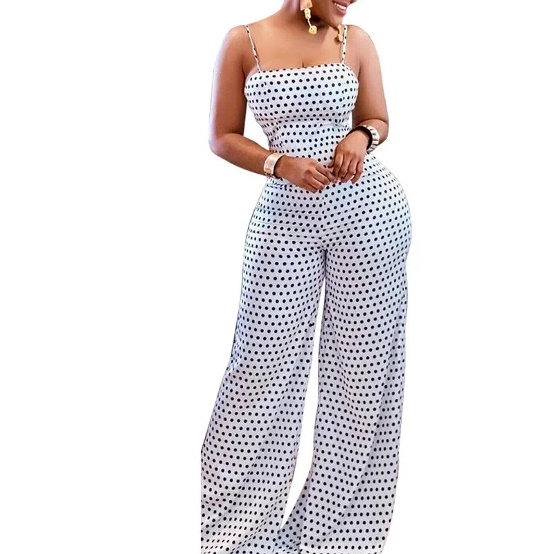Women Jumpsuits Overalls High Waist Dot Wide Leg Pants High Street Casual Flat Sexy Backless Wrapping Breast 2023 Autumn
