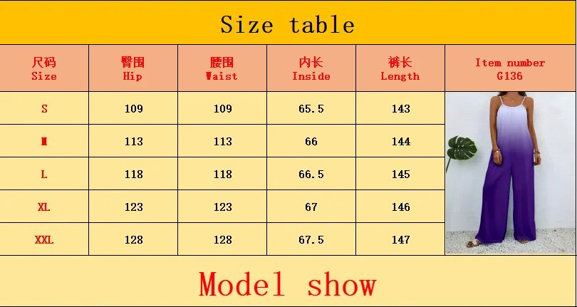 Spring and summer 2024 ladies digital printing color gradient sleeveless casual baggy jumpsuit