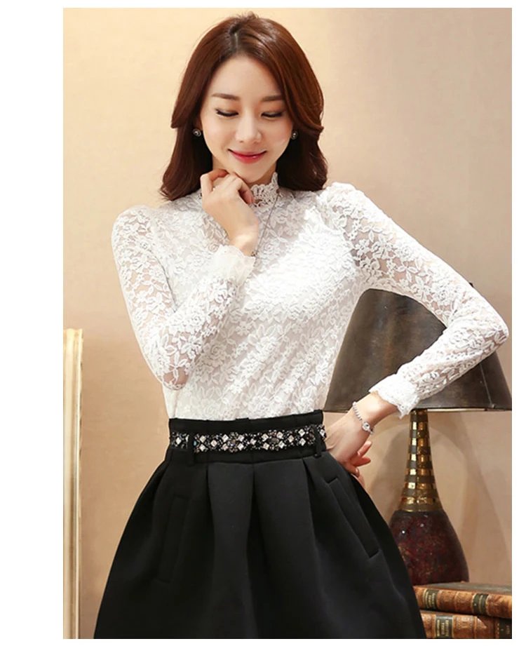 White Lace Blouse Shirt Casual Tops Fashion Women Blouses Autumn Long Sleeve Women Shirts Blusas Femininas Women Blouse 1695 50