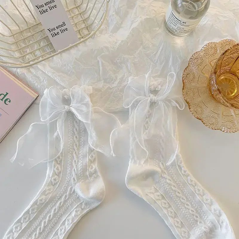 3 Pairs Black White Lace Bow Socks Lolita Mix Style Short Socks Girl Cute Japanese JK Sockings Mid-tube Princess Cotton Hosiery