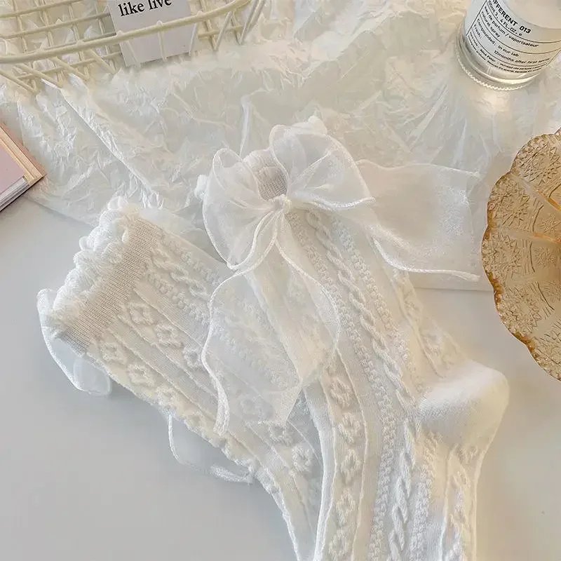 3 Pairs Black White Lace Bow Socks Lolita Mix Style Short Socks Girl Cute Japanese JK Sockings Mid-tube Princess Cotton Hosiery