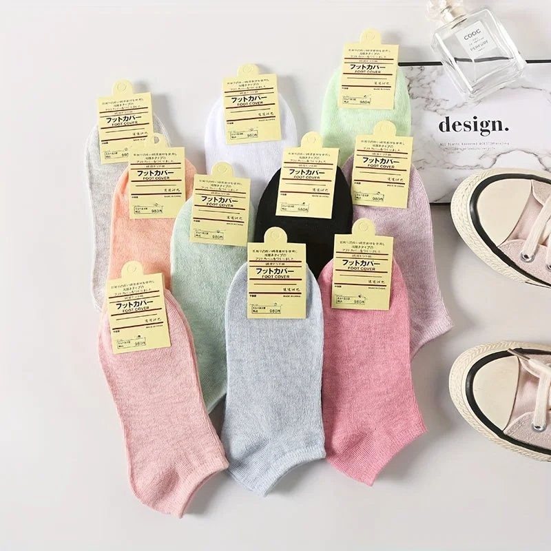 10/20 Pairs Cotton Women Short Socks Set Sweat Absorption Hosiery Solid Color Boat Socks Anti Slip Female Ankle Socks