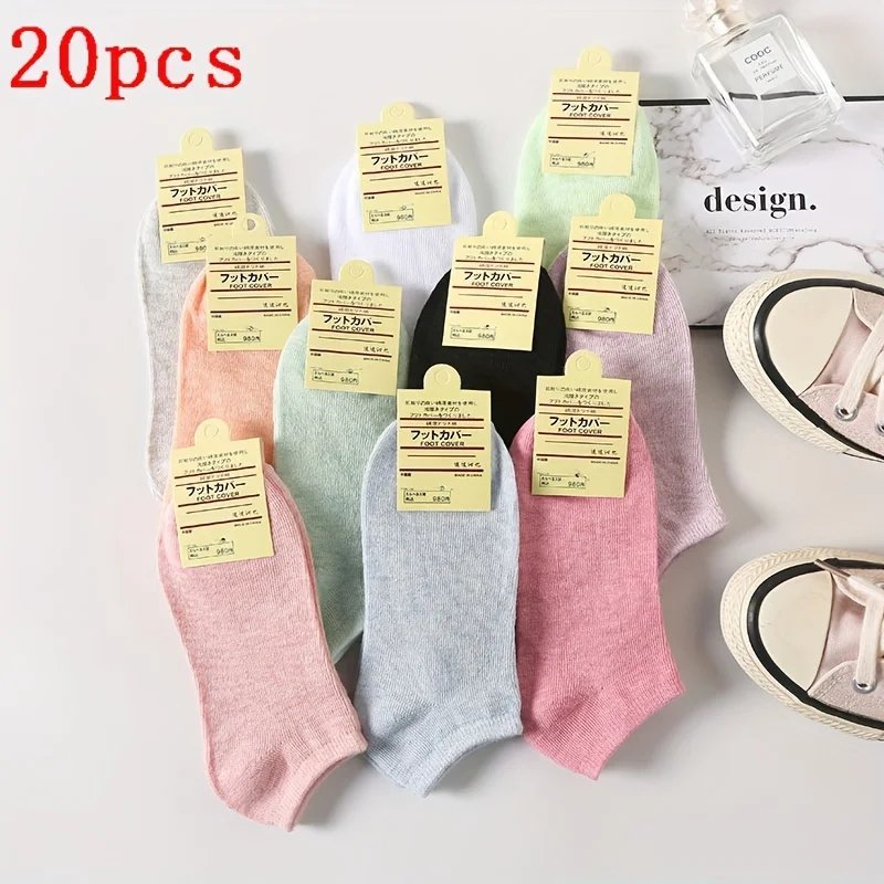 10/20 Pairs Cotton Women Short Socks Set Sweat Absorption Hosiery Solid Color Boat Socks Anti Slip Female Ankle Socks
