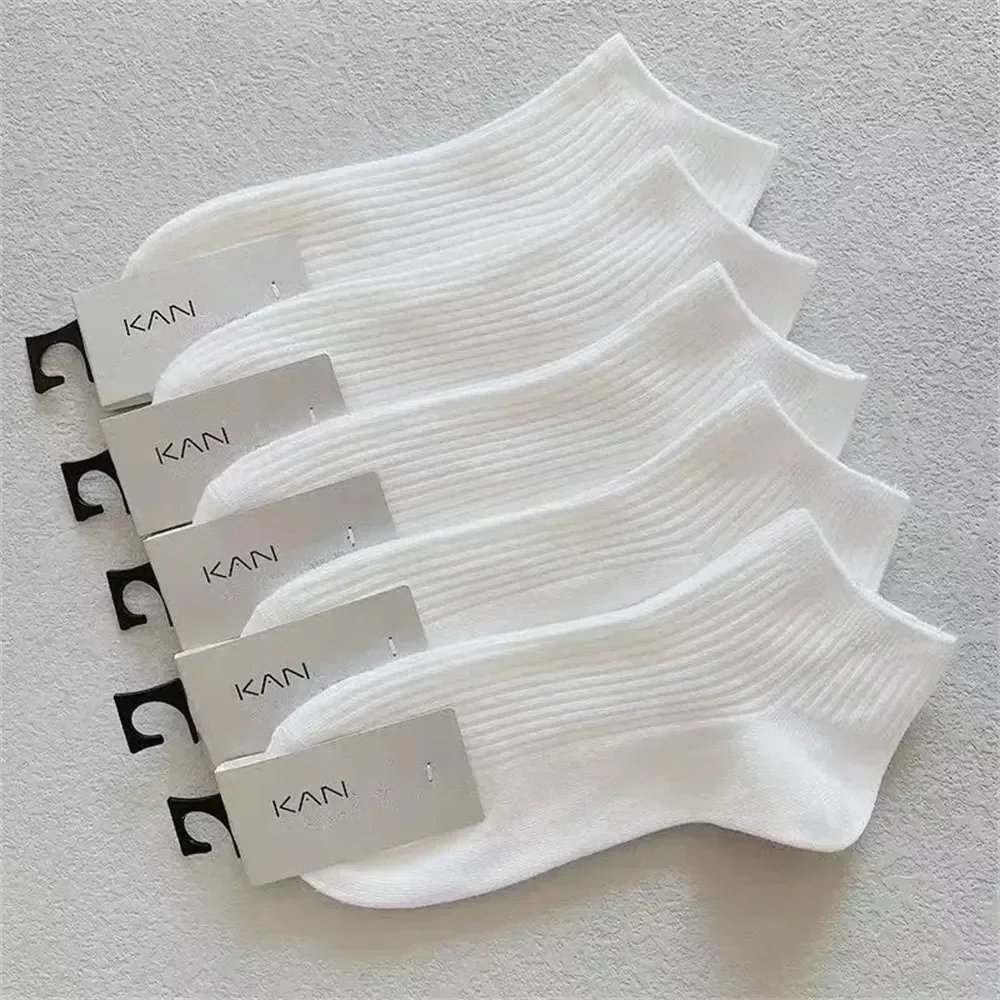 5 Pairs/Pack Ankle Socks Women 100% Cotton Invisible Sweat-absorbing Girls Low Tube Boat Socks EU 36-42  white socks