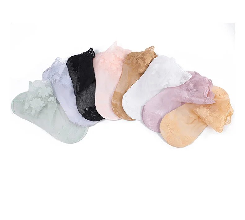 5 Pairs/Lot Socks women's Lace Transparent Lolita Invisible Summer Thin Non-slip Short  Ankle Black Low Cut Boat Sock