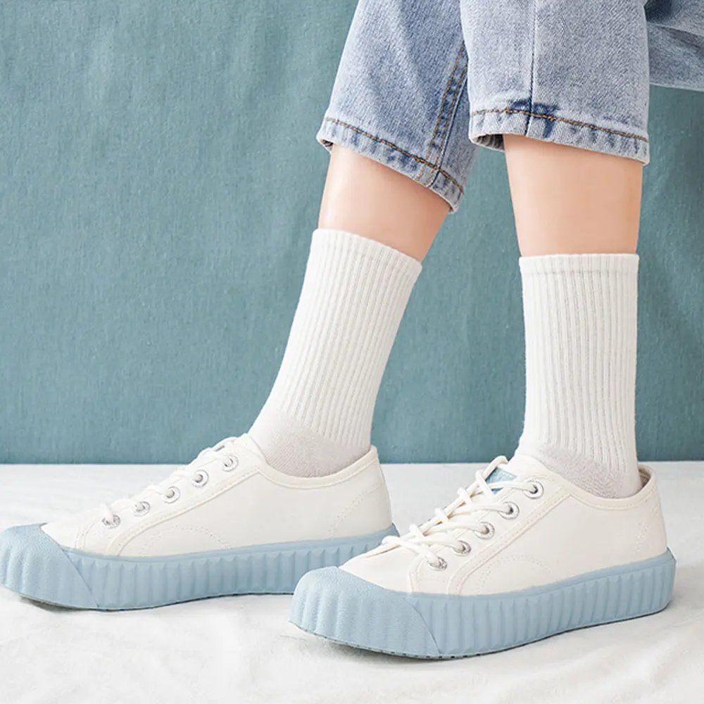 5 Pairs Women White Socks Cotton Harajuku Korean Style Socks For Girl And Boys School Middle Tube Socks