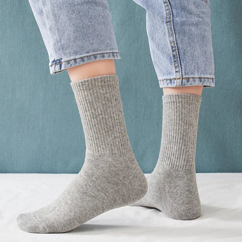 5 Pairs Women White Socks Cotton Harajuku Korean Style Socks For Girl And Boys School Middle Tube Socks