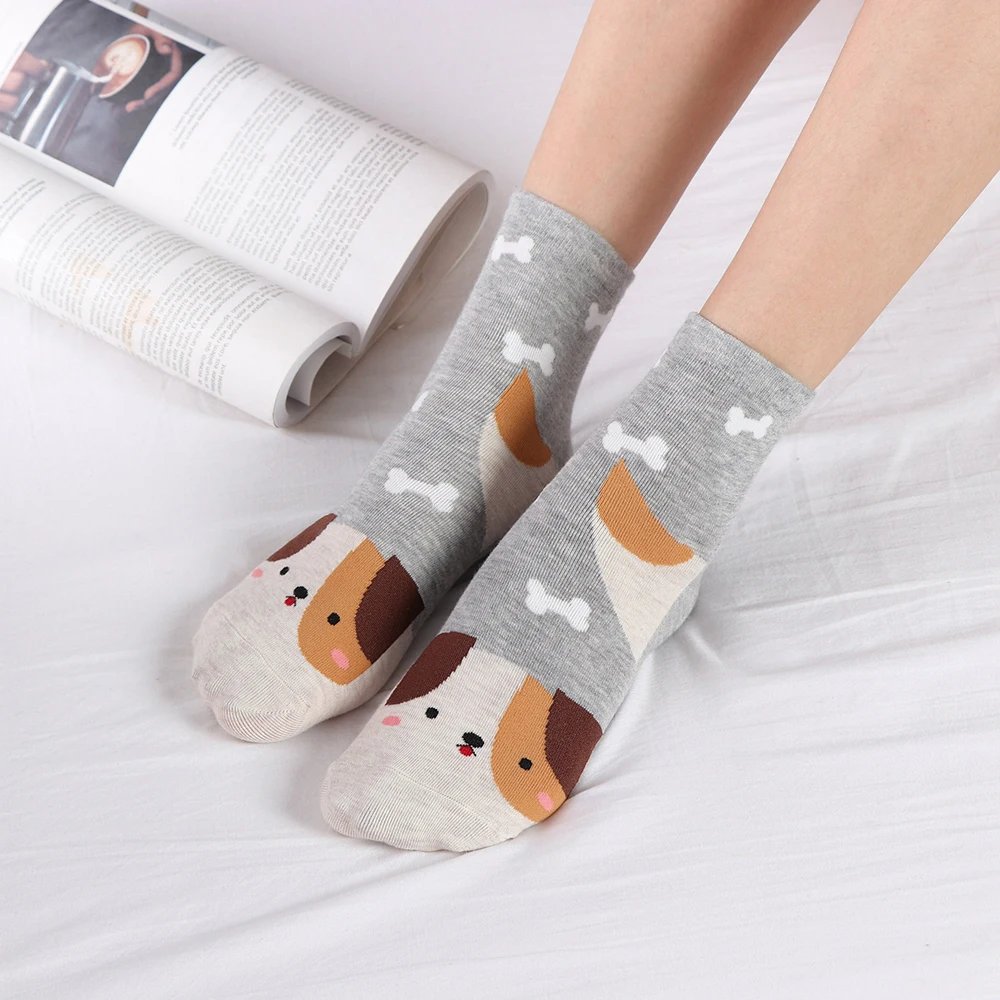 5 Pairs Fashion Colorful Kawaii Cute Cartoon Cotton Women Socks