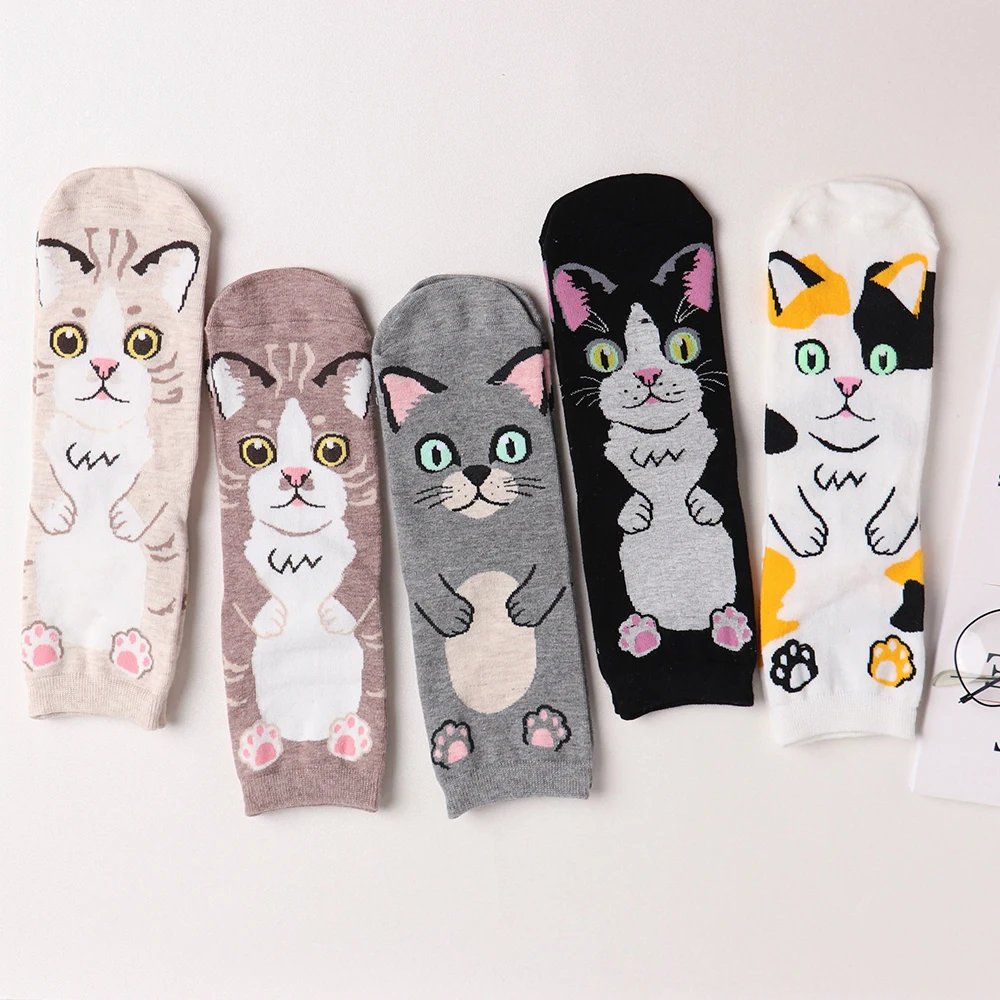 5 Pairs Fashion Colorful Kawaii Cute Cartoon Cotton Women Socks