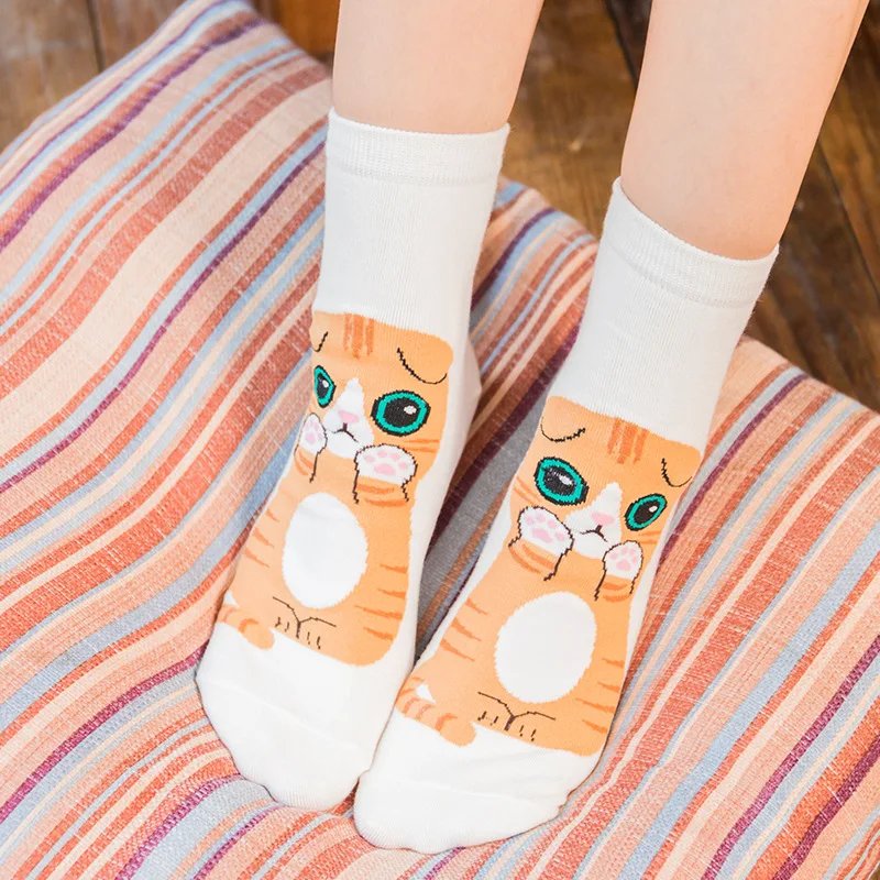 5 Pairs Fashion Colorful Kawaii Cute Cartoon Cotton Women Socks