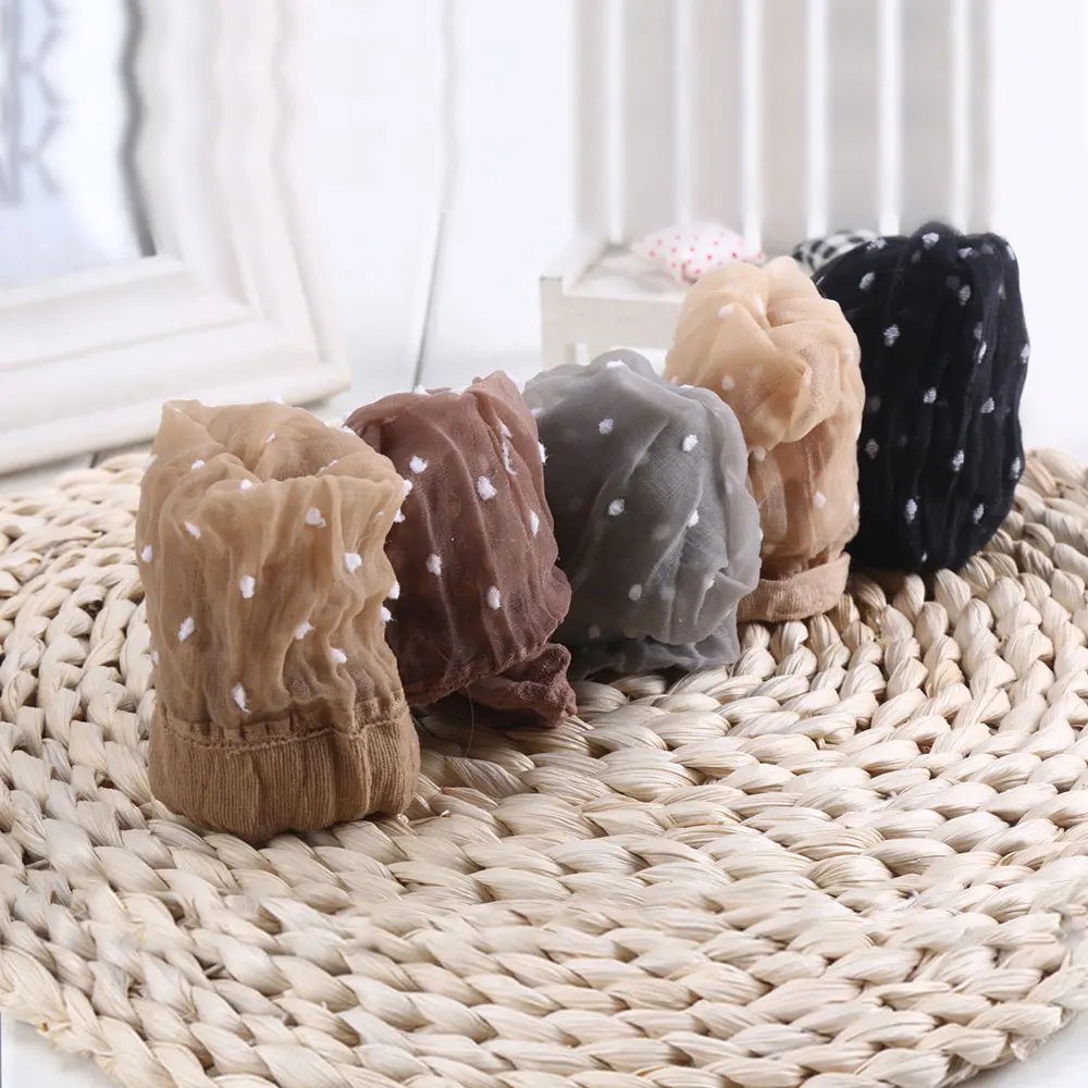 Black Dot Transparent Socks Ultra-thin Elastic Women Crystal Silk Socks Nylon Fashion Ladies Summer Short Ankle Socks