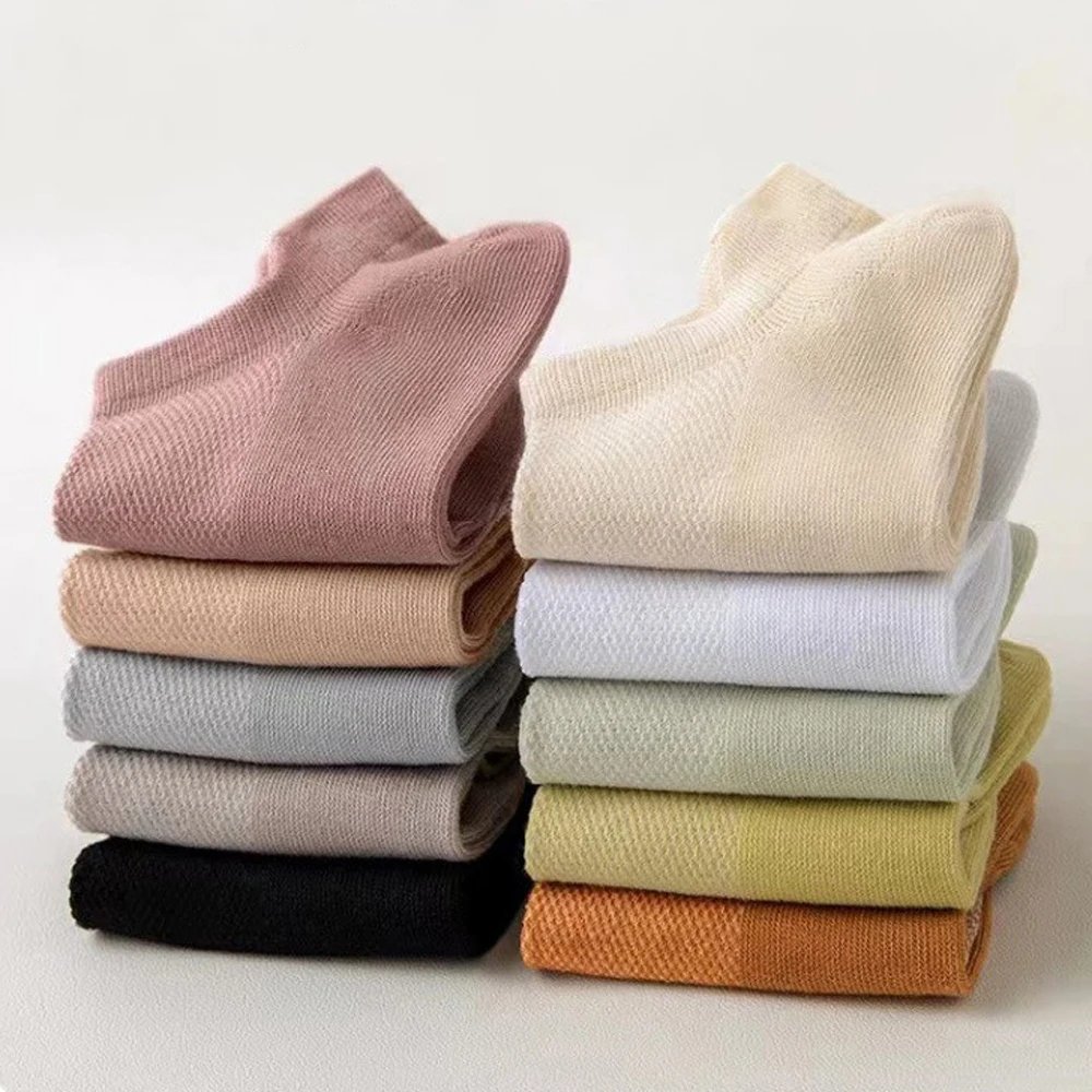 10 Pairs Y2K Kawaii Mesh Ankle Socks For Women Candy Color Harajuku Lolita Funny Socks Breathable Non-Slip Short Socks Set